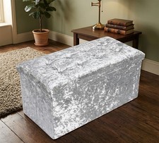 Silver Crushed Velvet Ottoman