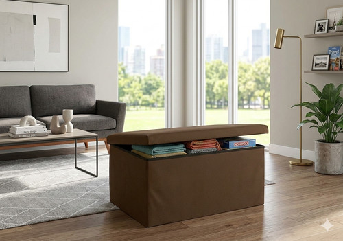 Faux leather ottoman storage - leather,